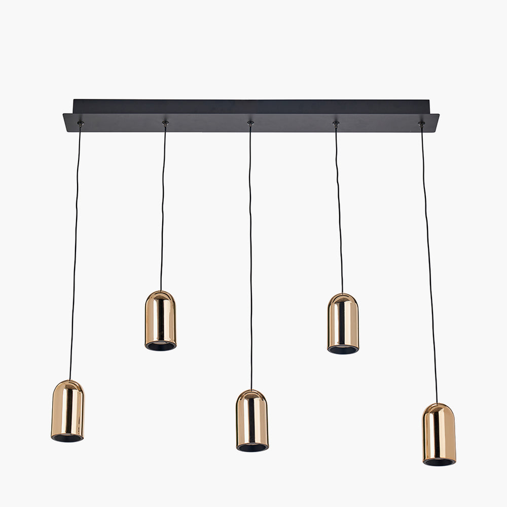 Xena Black & Rose Gold Metal 5 Drop LED Pendant Light
